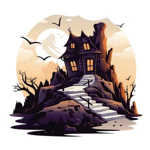 Halloween spooky haunted castle wall sticker with glowing windows for home decoration