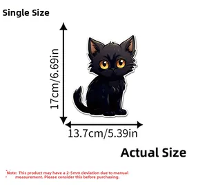 Detailed dimension guide for black cartoon cat wall sticker measuring 17cm by 13.7cm