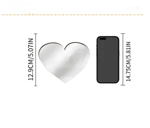 Detail view of 3D acrylic heart mirror wall sticker showing 12.9cm height dimensions