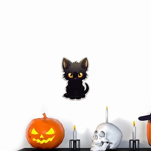 Sticker Mural Chat Noir Dessin Animé Mignon Imperméable PVC Décalcomanie Pour Halloween Décoration Maison Salon Chambre Porte