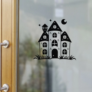 Halloween castle wall decal with moon and stars for window decoration stickers