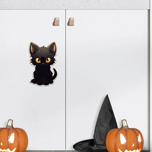 Autocollant mural de chat noir mignon pour la décoration de maison d'Halloween