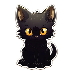 Sticker mural chat noir mignon avec de grands yeux jaunes pour décoration de chambre
