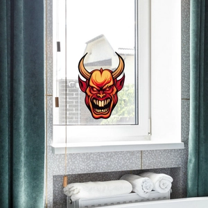 Halloween devil head wall sticker with red demonic pattern for spooky room decoration