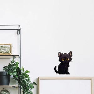 Cute cartoon black cat wall sticker with big yellow eyes for home decor and furniture