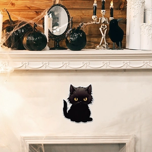 Halloween Black Cat Wall Sticker PVC Waterproof Cartoon Decal With Large Yellow Eyes For Living Room Fridge Window Decor