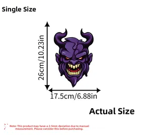 Detailed dimensions of purple monster sticker showing 26cm height and 17.5cm width