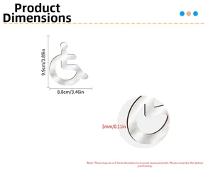 Macro detail of silver mirror 3D wheelchair sign showing 3mm thickness and dimensions