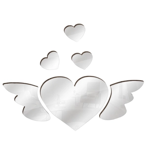 3D acrylic mirror wall sticker featuring a winged heart design for home decoration