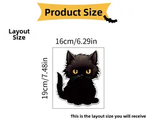 Detailed dimension guide for cute black cat PVC wall sticker with clear measurements