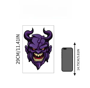 Size comparison of purple monster sticker showing 29cm height against a smartphone