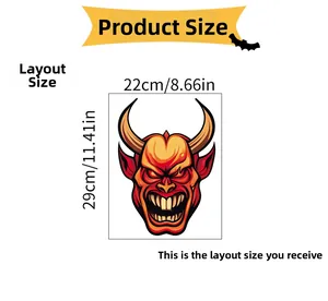 Detailed size chart showing 22cm x 29cm layout for Halloween devil wall sticker