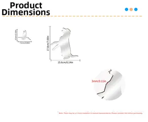 Detailed dimension guide for 3mm acrylic mirror wall stickers featuring dog and bird shapes