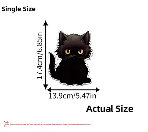 Detailed dimensions of Halloween black cat wall sticker measuring 17.4cm by 13.9cm
