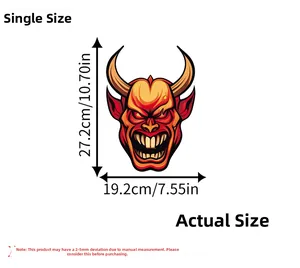 Detailed dimensions of Halloween red devil wall sticker with horns and sharp fangs