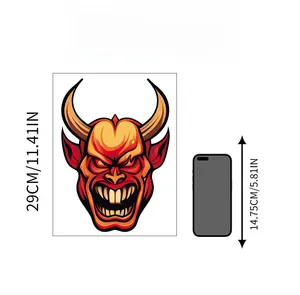 Detail of 29cm devil face Halloween wall decal with height measurement reference