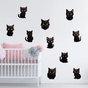 Halloween Zwarte Kat Muursticker PVC Waterdicht Verwijderbaar Cartoon Dier Sticker Voor Huis Keuken Koelkast Decoratie