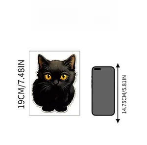Detailed realistic black kitten wall sticker with 19cm height scale and size comparison
