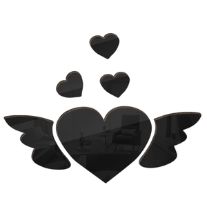 Close-up of heart-shaped acrylic mirror wall stickers with reflective black finish