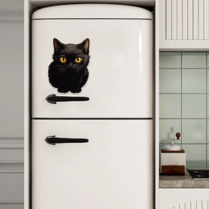Cute Black Cat Wall Sticker PVC Waterproof Removable Animal Decal For Refrigerator Wardrobe Window Home Kitchen Decor