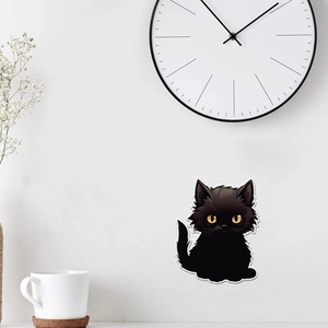 Cute black cat wall sticker with yellow eyes for home decor and living room walls