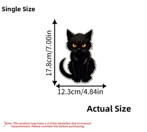 Detail view of cartoon black cat wall sticker showing product dimensions 17.8cm height