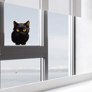 Waterproof PVC black cat window sticker with yellow eyes for home and glass decoration