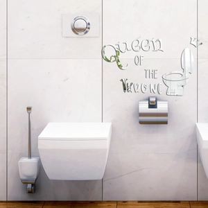 Self-adhesive silver mirror wall sticker with Queen of the Throne text and crown design