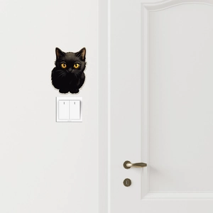 Self-adhesive black cat wall sticker with big golden eyes for home switch decoration