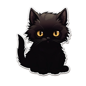 Cartoon Halloween black cat wall decal with yellow eyes and a white outline for home decor