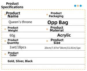 Detailed specifications chart for Queen's throne acrylic mirror wall stickers