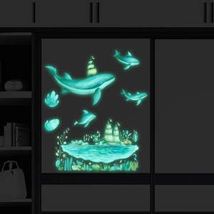 Undersea World Glow In The Dark Wall Stickers Luminous PVC Whale Sailboat Marine Life Decals For Kids Bedroom Decor