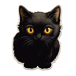Removable black cat sticker with fluffy fur and large yellow eyes for wall and window decor