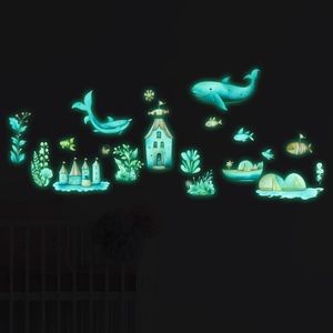 Luminous ocean-themed wall stickers glowing in dark for a cozy children room decor