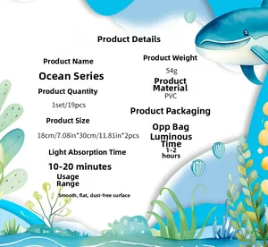 Luminous marine life wall decals set with PVC material and glow-in-the-dark feature details