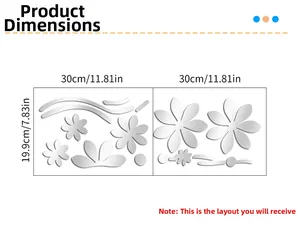 Plan détaillé des dimensions du sticker mural miroir fleur, taille de mise en page 30x19,9cm