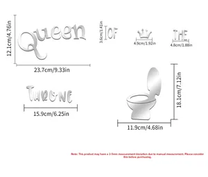 Detailed size chart for silver mirror acrylic Queen of the Throne bathroom wall stickers