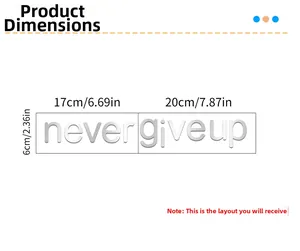 Detailed size measurement of Never Give Up mirror wall sticker with 6cm height and 20cm width