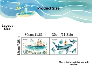 Detailed dimension layout for underwater world luminous stickers measuring 18cm x 30cm