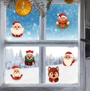 Detail showing Santa Claus and animals on waterproof PVC Christmas window clings