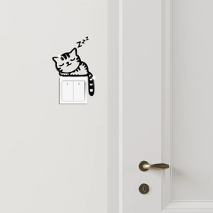 Sticker mural chat endormi en acrylique noir miroir pour décoration d'interrupteur