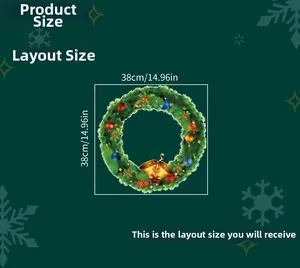 Detail of Christmas wreath wall sticker with colorful ornaments and golden bell, 38cm size