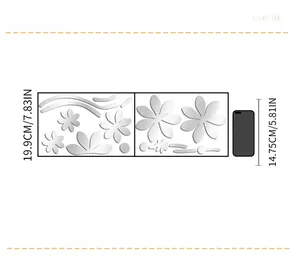 Comparaison de taille des stickers muraux fleurs miroir à côté d'un téléphone mobile