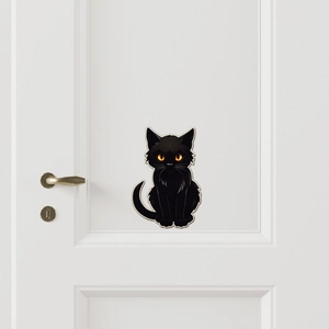 Halloween zwarte kat muursticker met oranje ogen voor decoratie op witte deuren