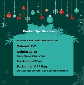 Detailed specifications for Christmas PVC wall stickers including size weight and quantity
