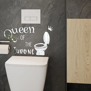 Modern silver acrylic mirror wall stickers with Queen OF THE THRONE design for bathroom