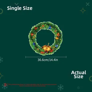 Detailed dimension guide for Christmas wreath wall sticker with pine and bells