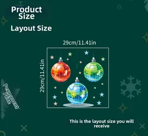 Detail view of square 29cm Christmas ball wall decals with stars on dark background