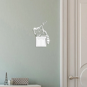 Autocollant d'Interrupteur Chat Miroir Acrylique Décoration Murale Pour Salon Chambre Chaton Endormi Motif Zzz 3D