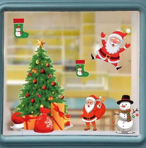Kit adesivi natalizi per finestre con Babbo Natale, pupazzo di neve e albero decorativo